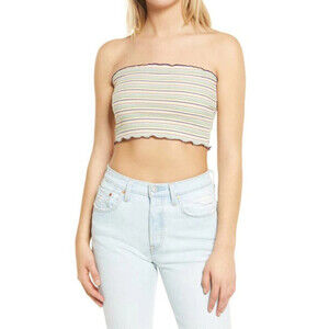 BP. Women's Rib Tube Top In Ivory Dove Kim Stripe Size L